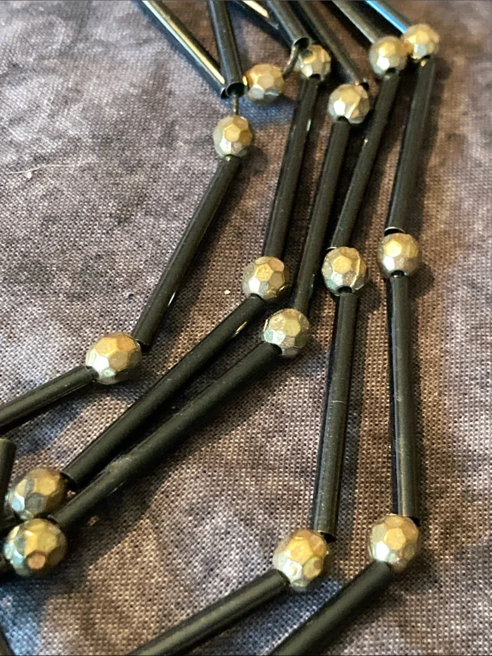 Black & Gold Tone Multi-Strand Beaded Necklace w/Matching Bracelet & Earrings